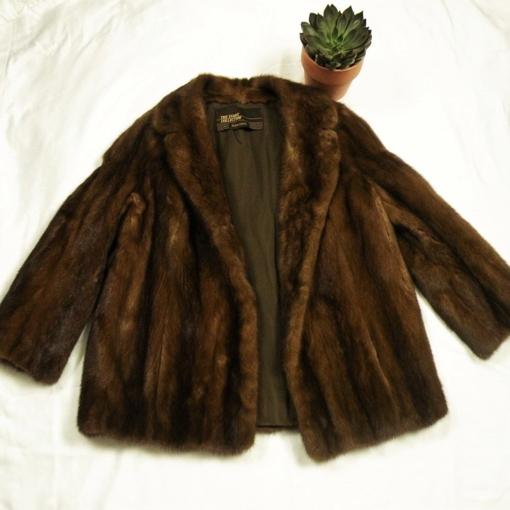 VINTAGE THE EVANS COLLECTION CHESTNUT MINK CROP FUR COAT L